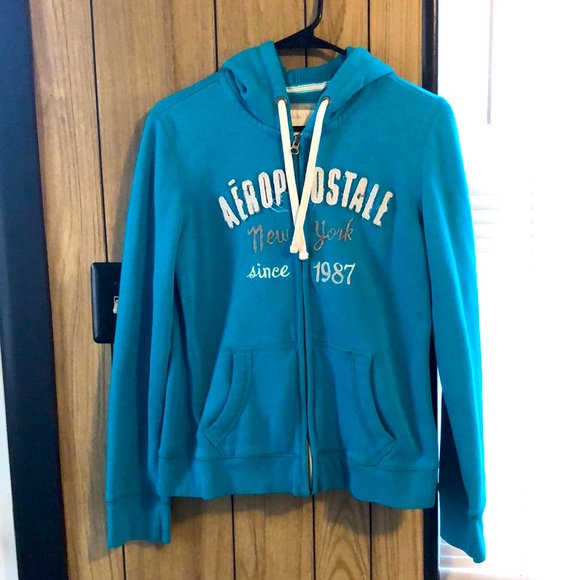 Sweat à Capuche AEROPOSTALE Turquoise - Taille M - Occasion Très Bon état - Top RC1017